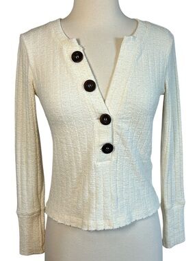 Free People We The Free Henley textured wide-ribbed knit oversized buttons sz XS